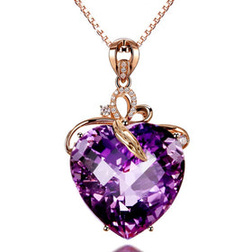 Women Necklace Pendant High Quality Heart Shape Amethyst Pendant Rose Gold Necklace Jewelry Charm Wedding Party Fine Jewelry