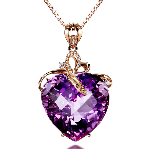 Women Necklace Pendant High Quality Heart Shape Amethyst Pendant Rose Gold Necklace Jewelry Charm Wedding Party Fine Jewelry
