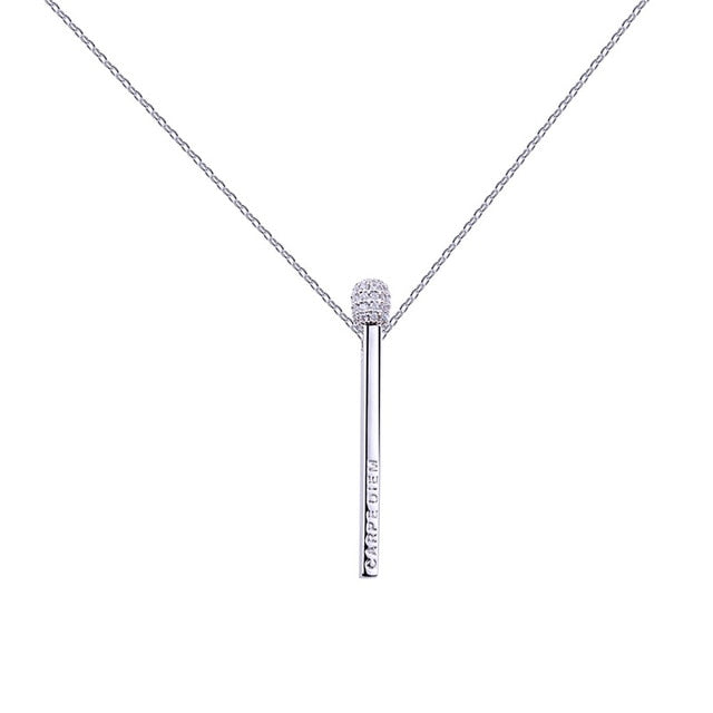 Fashion Women Jewelry Three-dimensional Matchstick Pendants Necklace for Women Long Chain Zircon Silver Stick Pendant Necklaces