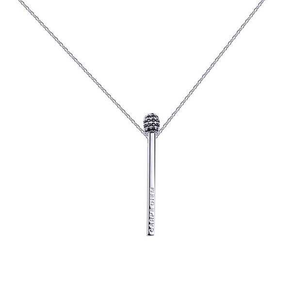 Fashion Women Jewelry Three-dimensional Matchstick Pendants Necklace for Women Long Chain Zircon Silver Stick Pendant Necklaces