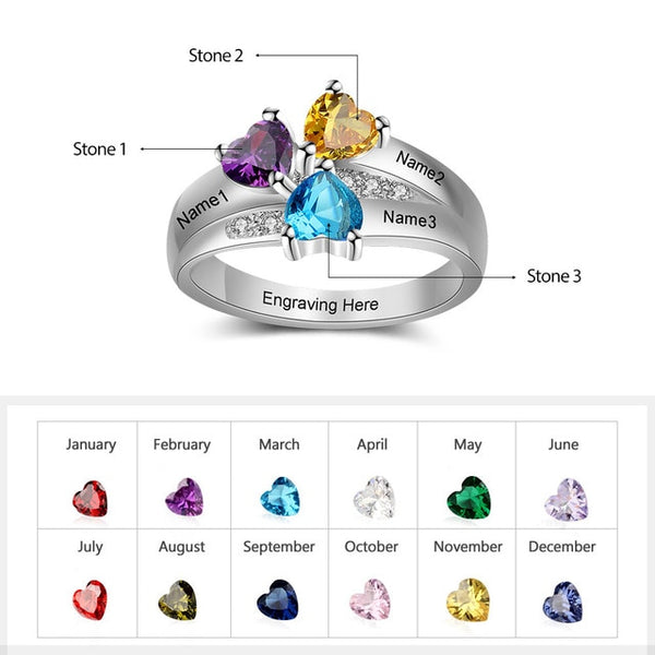 925 Sterling Silver Personalized Mothers Ring with Birthstones Custom Engraved Engagement Promise Silver Rings for Women