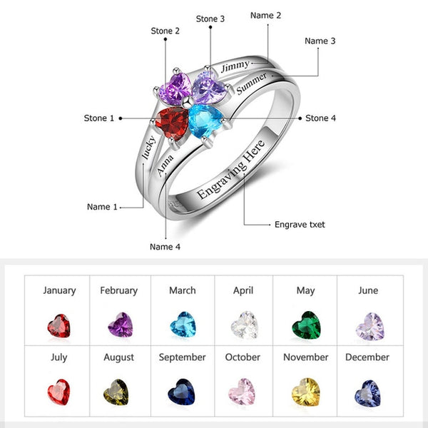 925 Sterling Silver Personalized Mothers Ring with Birthstones Custom Engraved Engagement Promise Silver Rings for Women
