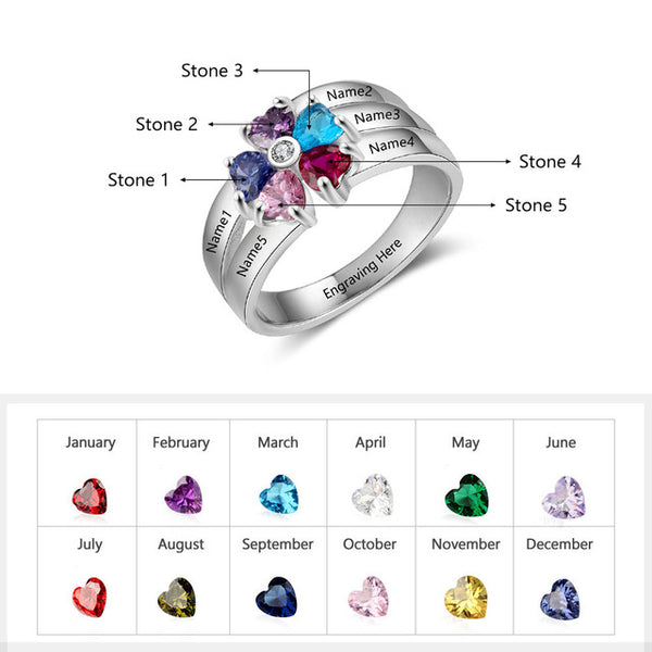 925 Sterling Silver Personalized Mothers Ring with Birthstones Custom Engraved Engagement Promise Silver Rings for Women