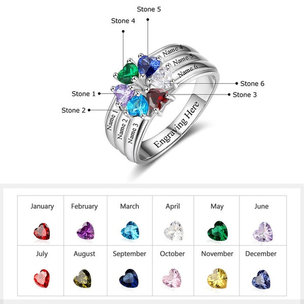 925 Sterling Silver Personalized Mothers Ring with Birthstones Custom Engraved Engagement Promise Silver Rings for Women