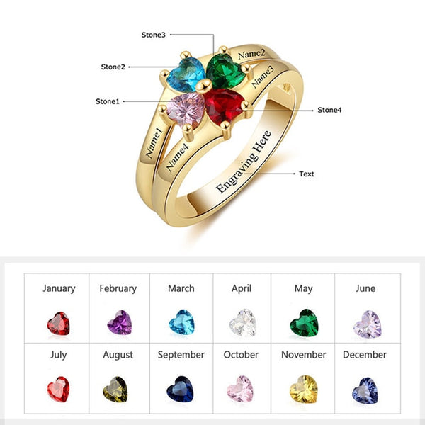 925 Sterling Silver Personalized Mothers Ring with Birthstones Custom Engraved Engagement Promise Silver Rings for Women