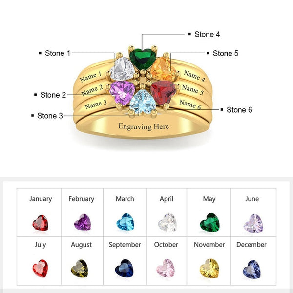 925 Sterling Silver Personalized Mothers Ring with Birthstones Custom Engraved Engagement Promise Silver Rings for Women