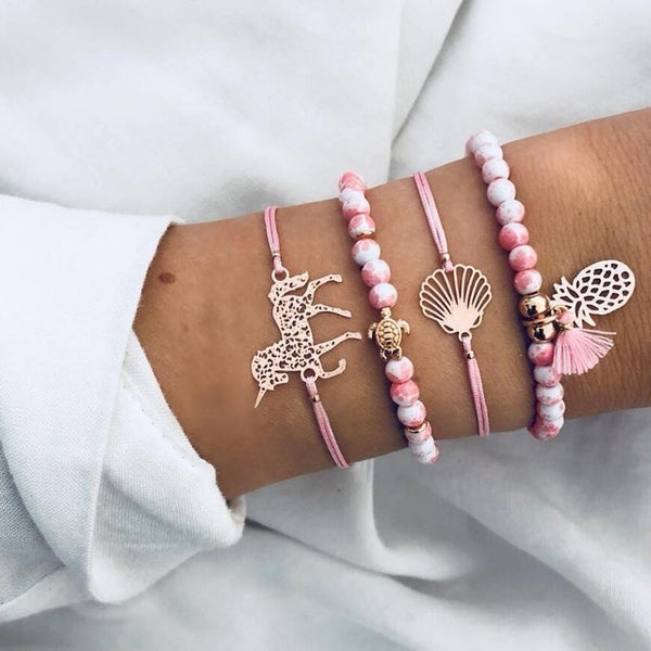 Boho Bracelets & Bangles for Women Bohemian Round Beaded Charm Bracelets Set Fashion Multilayer Chain Accessories 2019 Bijoux