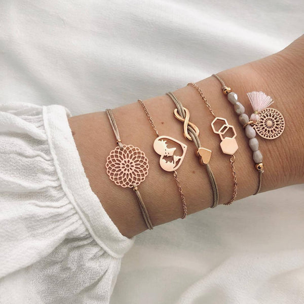 Boho Bracelets & Bangles for Women Bohemian Round Beaded Charm Bracelets Set Fashion Multilayer Chain Accessories 2019 Bijoux