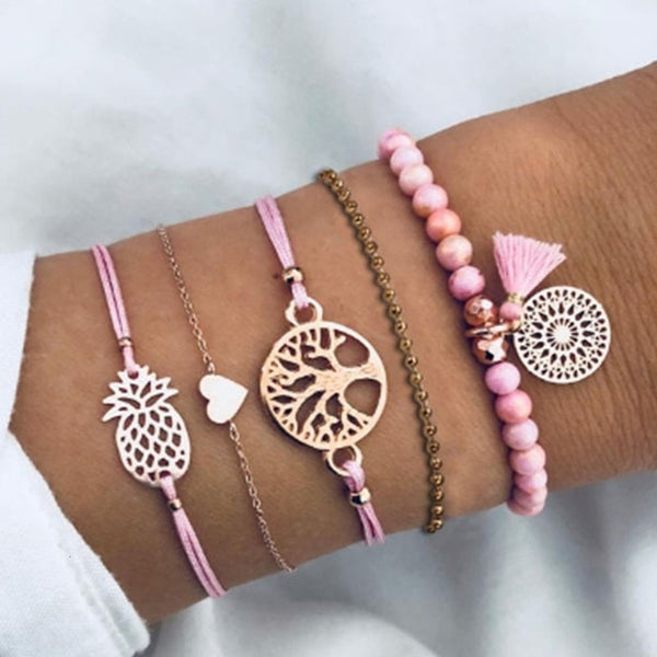 Boho Bracelets & Bangles for Women Bohemian Round Beaded Charm Bracelets Set Fashion Multilayer Chain Accessories 2019 Bijoux