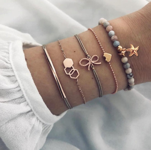 Boho Bracelets & Bangles for Women Bohemian Round Beaded Charm Bracelets Set Fashion Multilayer Chain Accessories 2019 Bijoux