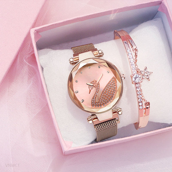 Fashion bracelet and watch women magnet quartz watch swan lazy watch female luxury diamond starry Milan with ladies quartz watch