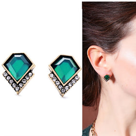 Fashion Stud Earrings Jewelry Accessory Gorgeous Cute Vintage Geometry Green Earrings For Women Layer Brand Pendant Necklace Set