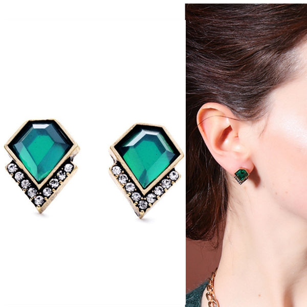 Fashion Stud Earrings Jewelry Accessory Gorgeous Cute Vintage Geometry Green Earrings For Women Layer Brand Pendant Necklace Set