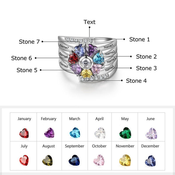 925 Sterling Silver Personalized Mothers Ring with Birthstones Custom Engraved Engagement Promise Silver Rings for Women