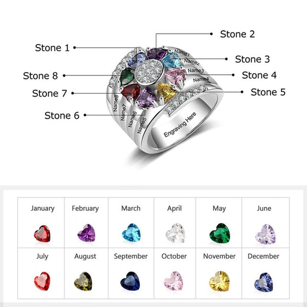 925 Sterling Silver Personalized Mothers Ring with Birthstones Custom Engraved Engagement Promise Silver Rings for Women