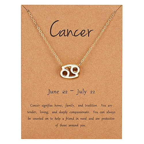 12 Constellation Pendant Gold Necklace Jewelry Choker Necklace Zodiac Sign Charm Necklace Birthday Gift Wish Card for Women Girl