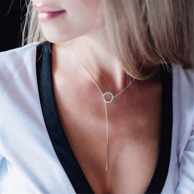 Square Bar Stainless Steel Necklaces Hollow Circle Pendant Necklace Rose Gold Silver Color Chain Charm Wedding Necklace Jewelry