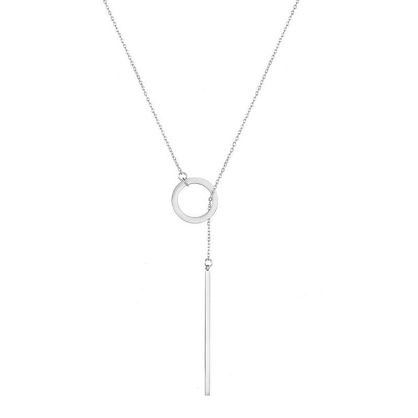 Square Bar Stainless Steel Necklaces Hollow Circle Pendant Necklace Rose Gold Silver Color Chain Charm Wedding Necklace Jewelry
