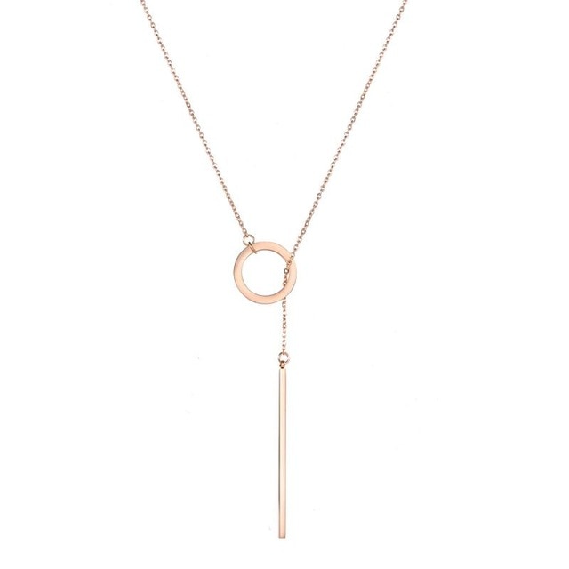 Square Bar Stainless Steel Necklaces Hollow Circle Pendant Necklace Rose Gold Silver Color Chain Charm Wedding Necklace Jewelry