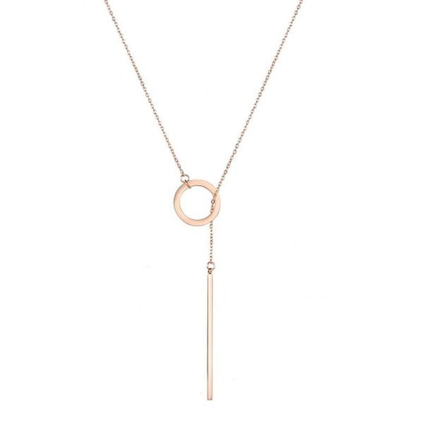 Square Bar Stainless Steel Necklaces Hollow Circle Pendant Necklace Rose Gold Silver Color Chain Charm Wedding Necklace Jewelry