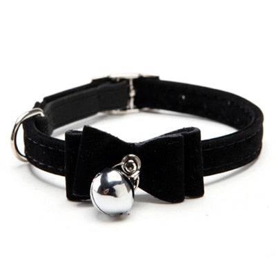 Safety Elastic  Bowtie with bell small dog cat collar safe soft velvet 6 colors pet Products dog collar pet supplier
