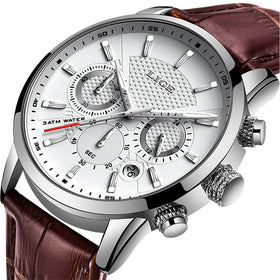 2020 New Mens Watches LIGE Top Brand Leather Chronograph Waterproof Sport Automatic Date Quartz Watch For Men Relogio Masculino