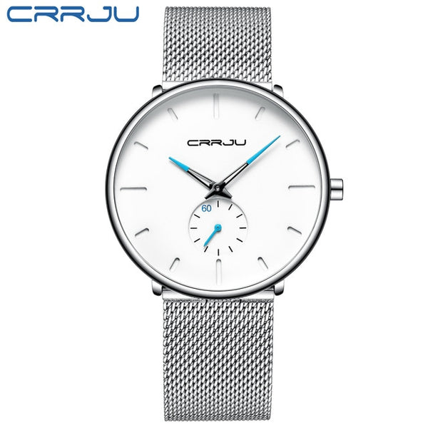 CRRJU Fashion Mens Watches Top Brand Luxury Quartz Watch Men Casual Slim Mesh Steel Waterproof Sport Watch Relogio Masculino