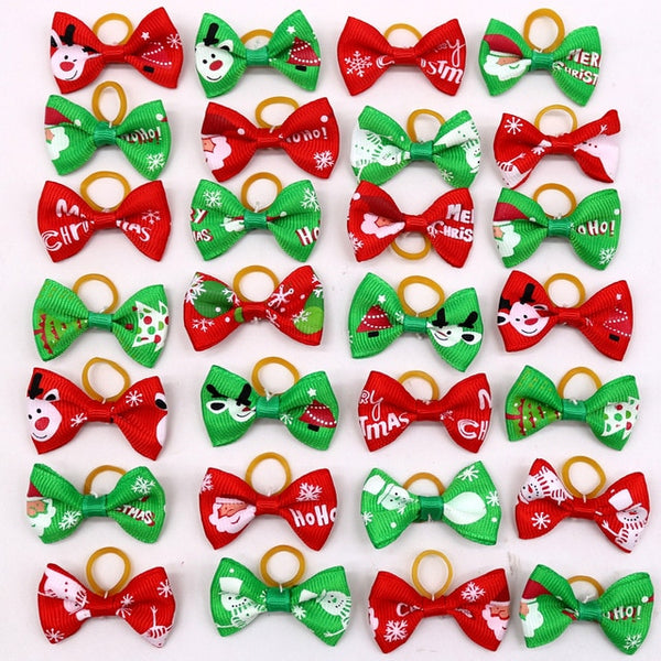 20 Pcs Dog Bows Pet Dog Grooming Accessories Products Handmade Christmas Small Dog Hair Bows Rubber Band Cat Hair Clips Boutique