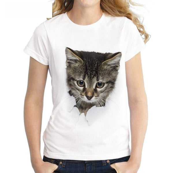 3D cat Print T-Shirt