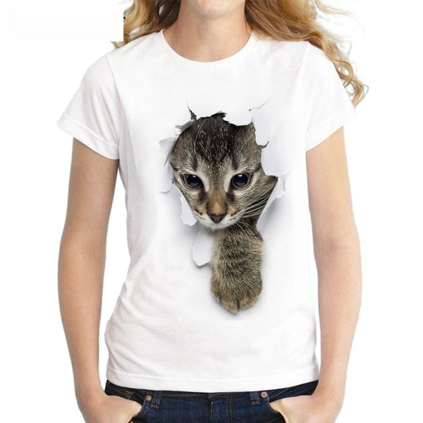 3D cat Print T-Shirt