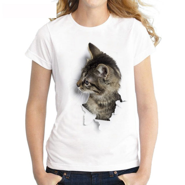 3D cat Print T-Shirt