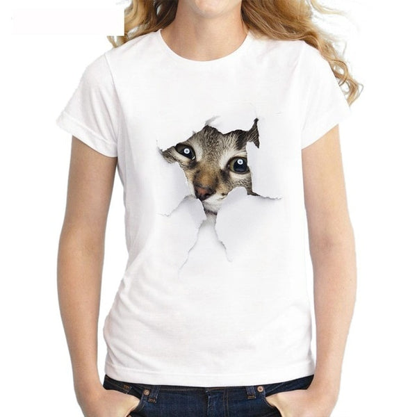 3D cat Print T-Shirt