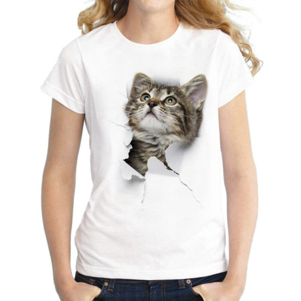 3D cat Print T-Shirt