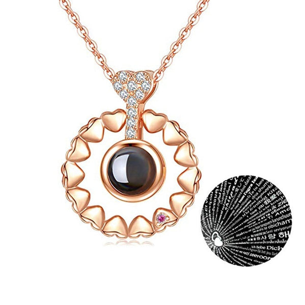 I Love You Necklace 100 Languages Heart Love Necklace Love Memory Projection Pendant Necklace for Women Gifts for Mother's Day